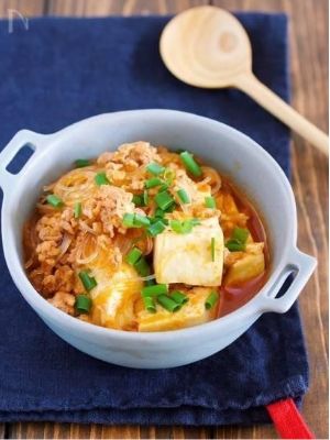 豆腐と春雨のチゲ風そぼろ煮